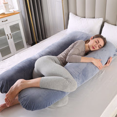 Full Body U Shape Velvet Pillow - Grey