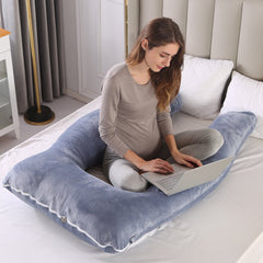 Full Body U Shape Velvet Pillow - Grey