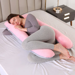 Full Body U Shape Velvet Pillow - Pink Grey