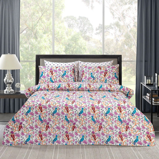 6 PCs Reversible Cotton Duvet Cover Set - Foliate