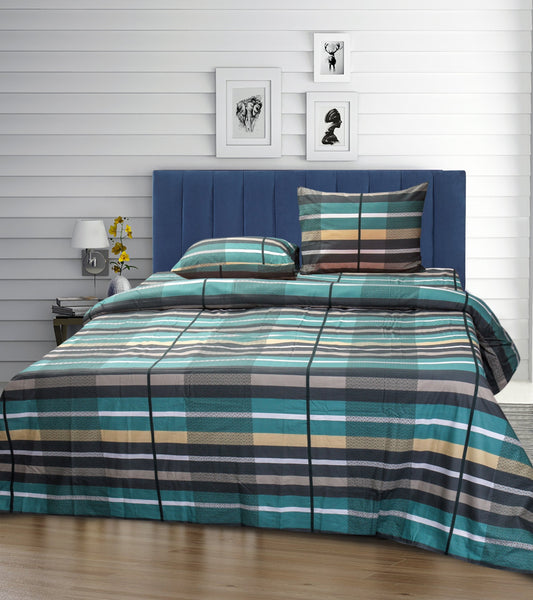 4 Pillows Cotton Bed Sheet - Stripe Green