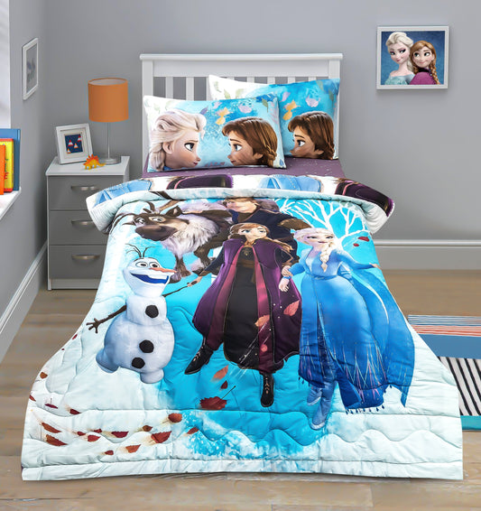 4-Piece Kids Cartoon Character Printed Bedspread Set - Alsa Anna Winter Froste