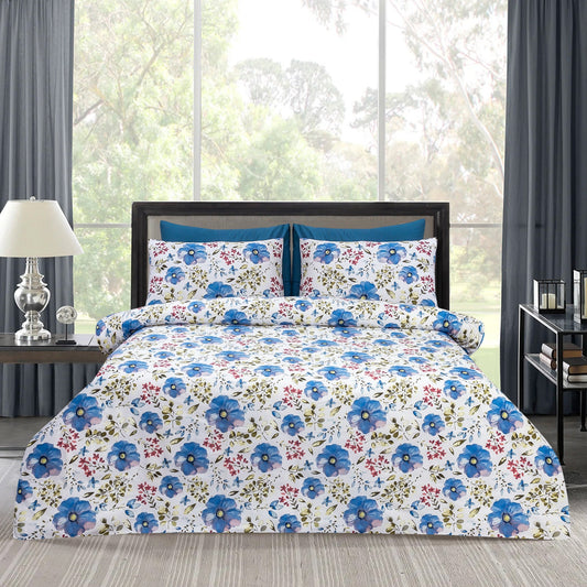 6 PCs Reversible Cotton Duvet Cover Set - Floral Valley