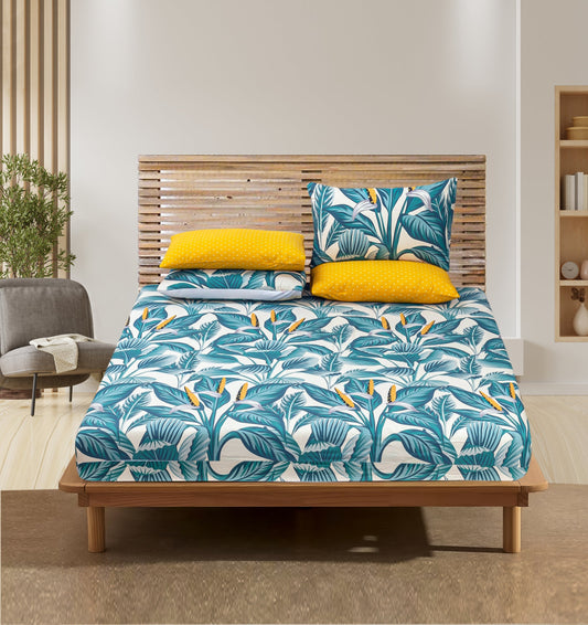 4 Pillows Egyptian Cotton Fitted Bed Sheet - Floral Glow