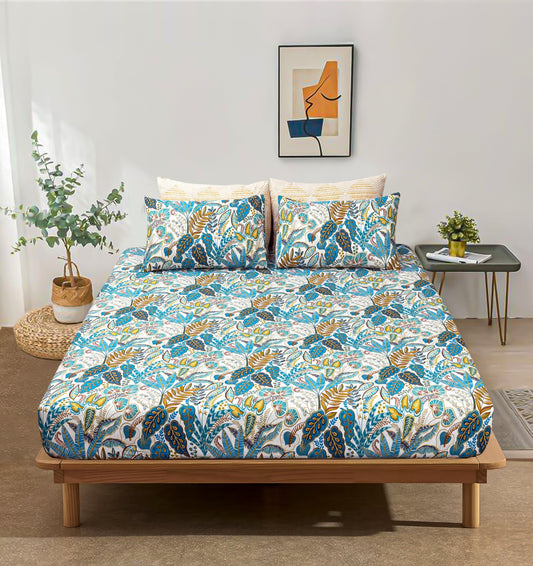Pure Cotton Fitted Sheet Set - Golden Palm
