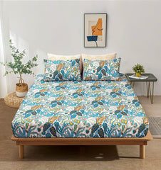 Pure Cotton Fitted Sheet Set - Golden Palm