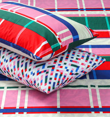 4 Pillows Printed Fitted Bed Sheet - Multi Checkered