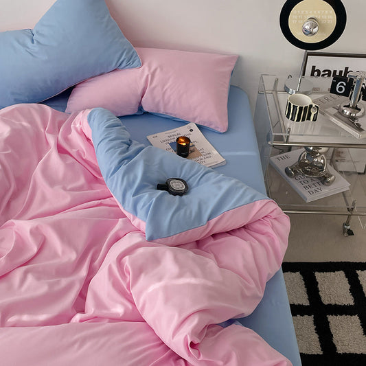 Pure Cotton Reversible Duvet Cover Set - Baby Pink & Blue