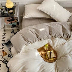 Reversible Velvet Duvet Cover - Off White & Biscuit Brown