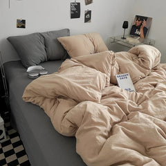 Pure Cotton Reversible Duvet Cover Set - biscuit Brown And Grey