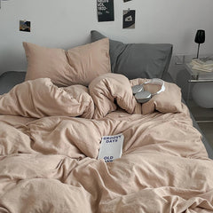 Pure Cotton Reversible Duvet Cover Set - biscuit Brown And Grey