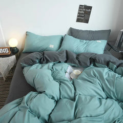 Pure Cotton Reversible Duvet Cover Set - Aqua Blue & Grey