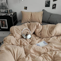 Pure Cotton Reversible Duvet Cover Set - biscuit Brown And Grey