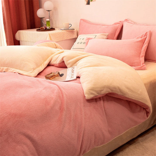Reversible Velvet Duvet Cover - Pink With Ivory