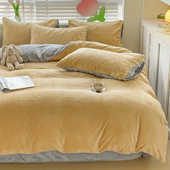 Reversible Velvet Duvet Cover - Golden & Light Grey