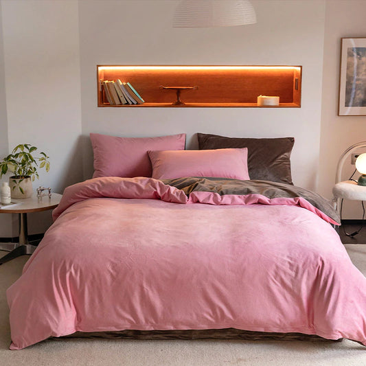 Reversible Velvet Duvet Cover - Baby Pink & Choco Brown