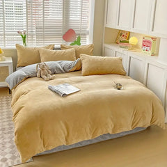 Reversible Velvet Duvet Cover - Golden & Light Grey