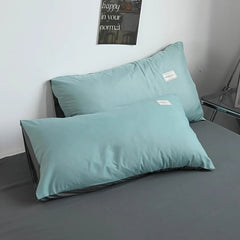 Pure Cotton Reversible Duvet Cover Set - Aqua Blue & Grey