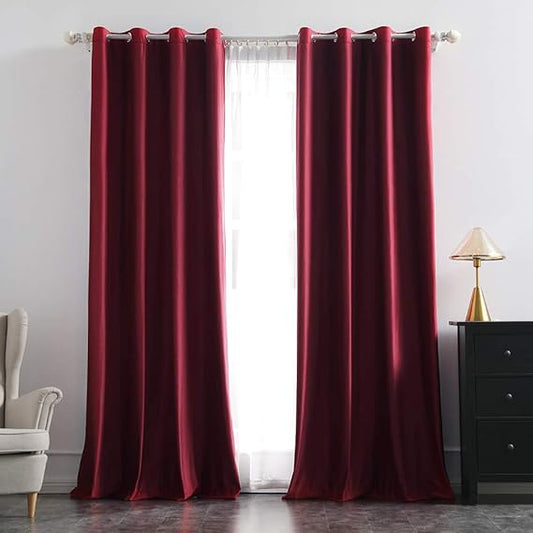 2 PCs Stainless Ring Eyelet Velvet Curtains With Velcro Belts - Mahroon
