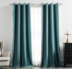2 PCs Stainless Ring Eyelet Velvet Curtains With Velcro Belts - Blue Teal