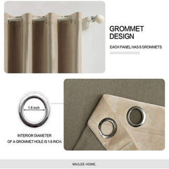 2 PCs Stainless Ring Eyelet Velvet Curtains With Velcro Belts - Scream Cream
