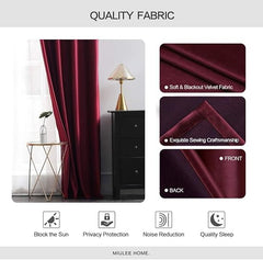 2 PCs Stainless Ring Eyelet Velvet Curtains With Velcro Belts - Mahroon