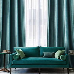 2 PCs Stainless Ring Eyelet Velvet Curtains With Velcro Belts - Blue Teal
