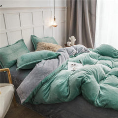 Reversible Velvet Duvet Cover - Bamboo Green & Light Grey