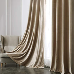 2 PCs Stainless Ring Eyelet Velvet Curtains With Velcro Belts - Scream Cream