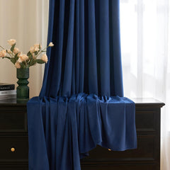 2 PCs Stainless Ring Eyelet Velvet Curtains With Velcro Belts - Navy Blue