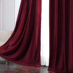 2 PCs Stainless Ring Eyelet Velvet Curtains With Velcro Belts - Mahroon