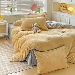 Reversible Velvet Duvet Cover - Golden & Light Grey