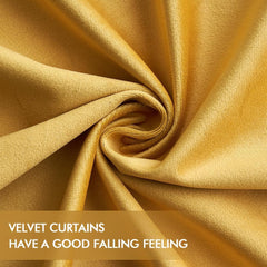 2 PCs Stainless Ring Eyelet Velvet Curtains With Velcro Belts - Mustard