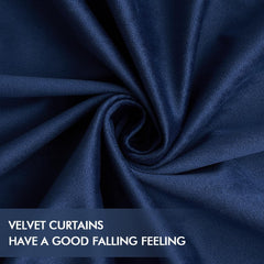 2 PCs Stainless Ring Eyelet Velvet Curtains With Velcro Belts - Navy Blue