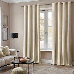 2 PCs Stainless Ring Eyelet Velvet Curtains With Velcro Belts - Beige