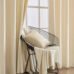 2 PCs Stainless Ring Eyelet Velvet Curtains With Velcro Belts - Off White