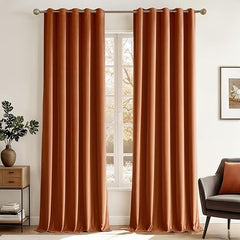 2 PCs Stainless Ring Eyelet Velvet Curtains With Velcro Belts - Teracotta
