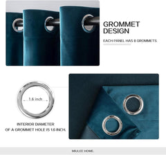 2 PCs Stainless Ring Eyelet Velvet Curtains With Velcro Belts - Navy Blue