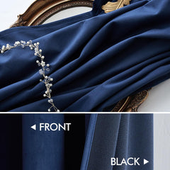 2 PCs Stainless Ring Eyelet Velvet Curtains With Velcro Belts - Navy Blue