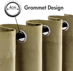 2 PCs Stainless Ring Eyelet Velvet Curtains With Velcro Belts - Scream Cream