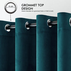 2 PCs Stainless Ring Eyelet Velvet Curtains With Velcro Belts - Peacok Blue