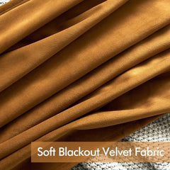 2 PCs Stainless Ring Eyelet Velvet Curtains With Velcro Belts - Goldy Brown