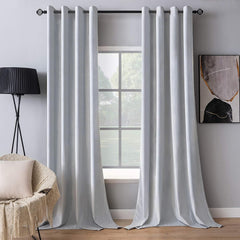 2 PCs Stainless Ring Eyelet Velvet Curtains With Velcro Belts - Snowy Grey