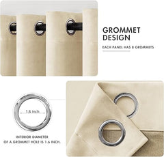 2 PCs Stainless Ring Eyelet Velvet Curtains With Velcro Belts - Off White