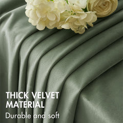 2 PCs Stainless Ring Eyelet Velvet Curtains With Velcro Belts - Sage Green