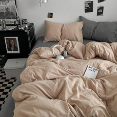 Pure Cotton Reversible Duvet Cover Set - biscuit Brown And Grey