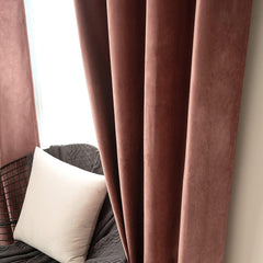 2 PCs Stainless Ring Eyelet Velvet Curtains With Velcro Belts - Dusty Rose