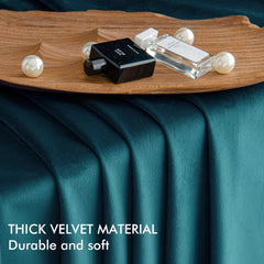 2 PCs Stainless Ring Eyelet Velvet Curtains With Velcro Belts - Peacok Blue