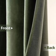 2 PCs Stainless Ring Eyelet Velvet Curtains With Velcro Belts - Olive Green