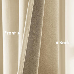2 PCs Stainless Ring Eyelet Velvet Curtains With Velcro Belts - Beige